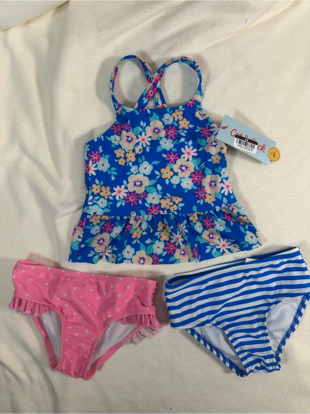 NWT Cat & Jack Floral Tankini & Blue Stripe Bottoms Size 2T